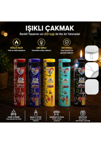 Rüzgar Çakmağı - Led Işıklı - Türkiye Temalı - Renkli