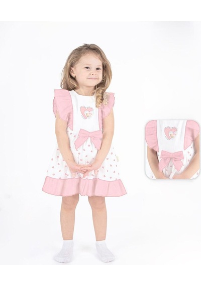 Miniğimin Cicileri Ayıcıklı Fırfırlı Kız Çocuk Elbise - Pembe Pembe