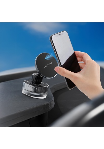 Lenyes Cr192 Vakum Özellikli 360 Derece Dönebilen Magnetik Telefon Tutucu Siyah