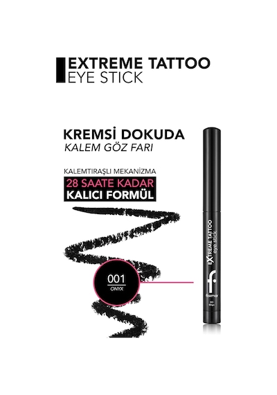 Flormar Extreme Tattoo Mat & Işıltılı Asansörlü Kalemtıraşlı Jel Göz Kalemi & Far Stick 8682536118965 001onyx