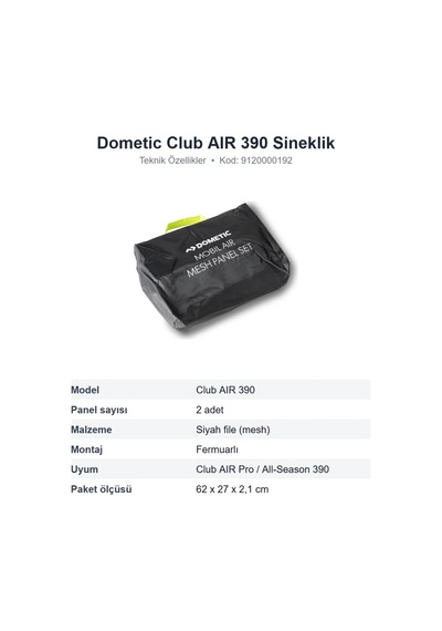 Dometic Club Aır 390 Şişme Ön Çadır Sineklik Panel Seti, 2 Parça 9120000192