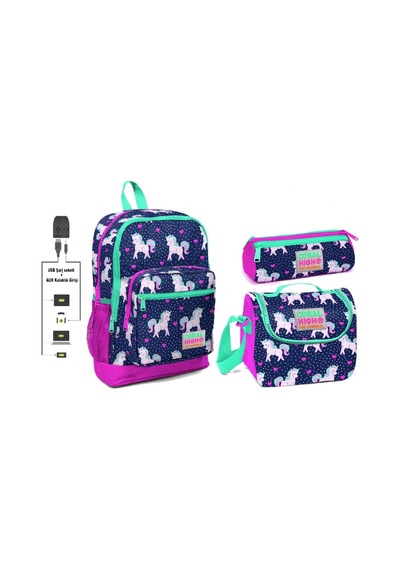 Coral High Usb ve Aux Çıkışlı Okul Çanta Seti - Kız Çocuk - Pembe N11.8934