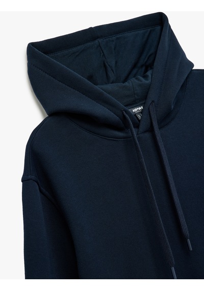 Koton Şardonlu Uzun Kollu Basic Kapşonlu Sweatshirt Lacivert 7wam70001mk