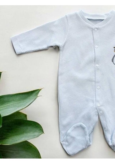 Bebidof Erkek Bebek Penguen Desenli Çıtçıtlıı Tulum-15129 Mavi