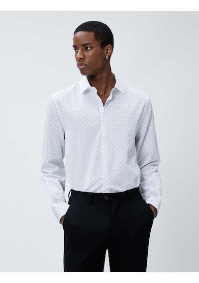 Koton Spor Gömlek Geometrik Detaylı Klasik Yaka Slim Fit Non Iron Beyaz Desenli 4wam60015hw 4WAM60015HW0D0 Beyaz