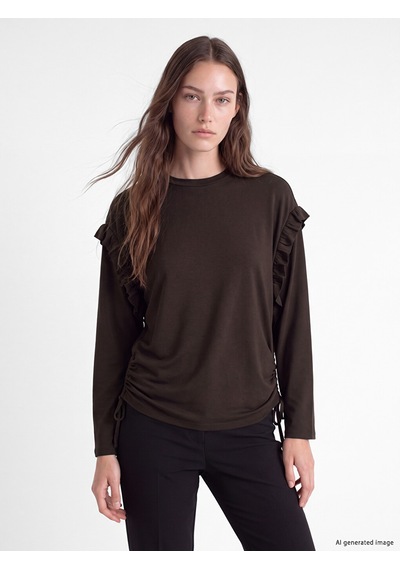 Lcw Modest Kahverengi Fırfırlı Kadın Sweatshirt Tunik