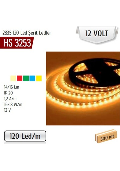 Helios: 2355 120 Şerit Ledler, 12v, 5 Metre, Amber Hs 3253