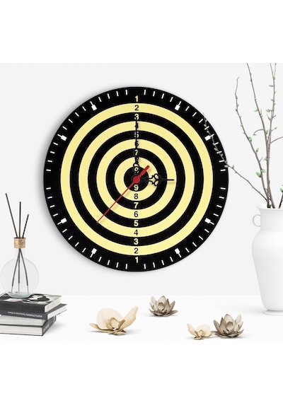 Dekoratif Dart Tasarımlı Ahşap Duvar Saati - 2 Çok Renkli