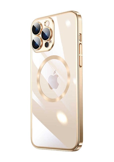 Apple Uyumlu iPhone 14 Pro Max Kılıf Wireless Şarj Özellikli Sert Pc Zore Riksos M-safe Kapak Gold