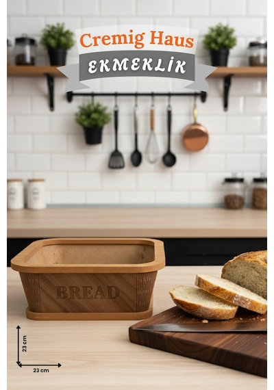 Geleneksel Tasarım Ekmeklik Kare Ahşap Ekmek Sepeti Beyaz Mermer Desenli Çok Renkli