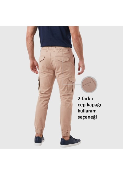 Deepsea Erkek Slim Fit Likralı Vizon Kargo Jogger Pantolon İpli Bel Lastikli Paça 1601569