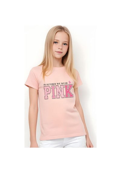 Panios Kids We Wear Pink Baskılı Kız Çocuk Kısa Kollu T-shirt Somon