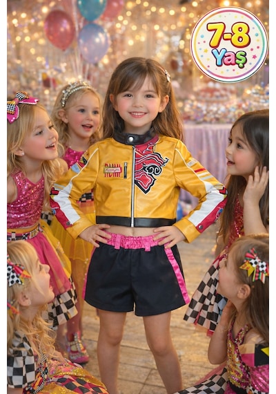 Toyfest İblis Avcıları K-pop Karakteri Rumi Netflix Dizisi Cosplay Deri Ceket Etekli 2 Parça Kostümü 7-8 Yaş Çok Renkli