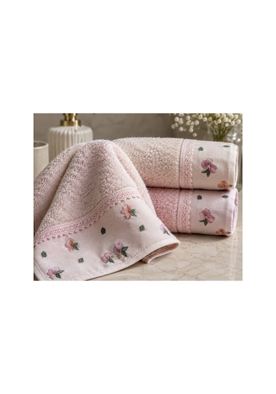 Çiçek Desenli 3 Lü El Yüz Havlusu Seti 50 90 Cm - Blushblossom Çok Renkli