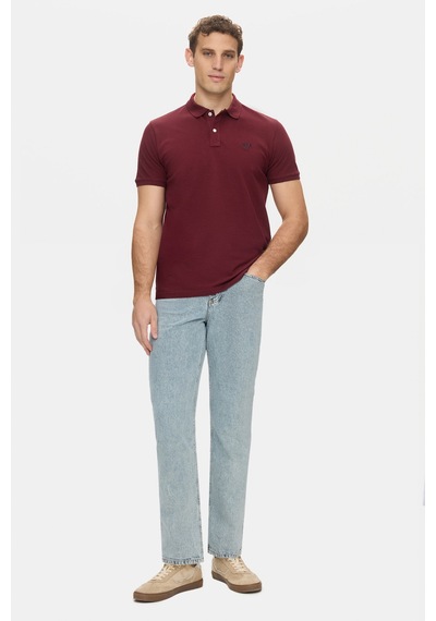 Ucla Lakes Bordo Polo Yaka Nakışlı %100 Pamuk Standard Fit Erkek Tshirt