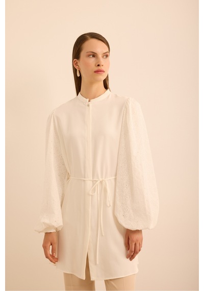 Aker Kolları Brode Rayon Viscon Tunik Ekru Ekru