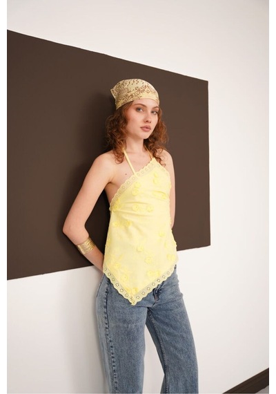 Verymoda Boyundan Askılı Güpür Bluz D2968 Sari