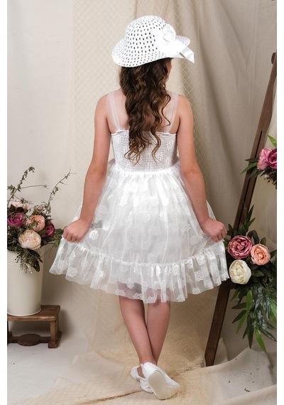 Mnk Baby & Kids Şapkalı Gipeli Kız Elbise Mnk0609 Beyaz
