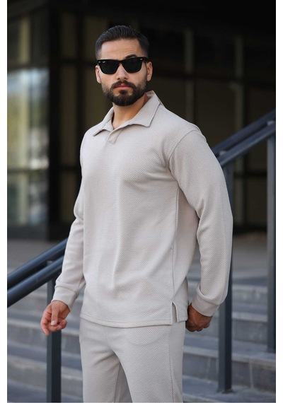 Mfz Giyim Petekli Alt Üst Pantolon Ve Patlı Yakalı Erkrk Sweat Takımı Gri
