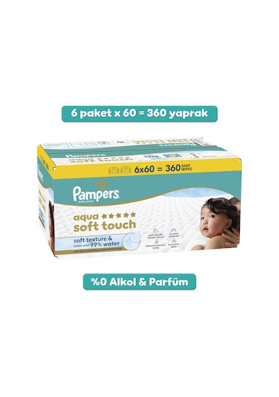 Prima Pampers Islak Havlu Mendil Aqua Soft Touch 6'lı Set 360 Yaprak