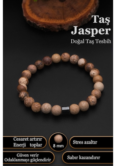 Doğal Taş Bileklik Erkek Kadın Taş Jasper Bileklik 8 Mm Bt048 Kahverengi