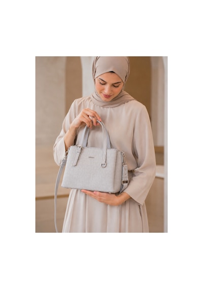 Just Polo Kadın Orta Boy Premium Deri Ayarlanabilir Askılı 3 Bölmeli Şık El & Omuz Çantası Shoulder Bag Gri