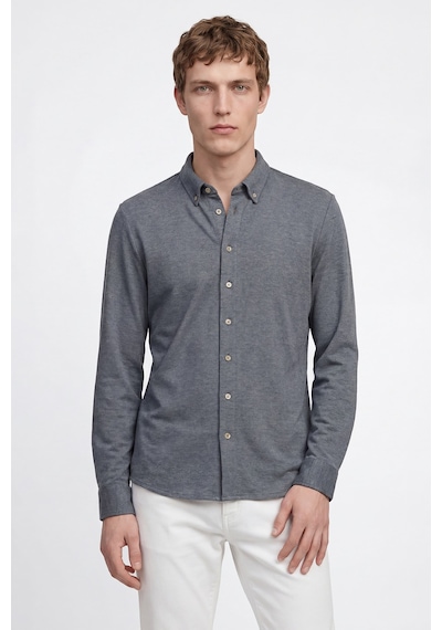 AC&Co / Altınyıldız Classics Erkek Indıgo Pamuklu Tailored Slim Fit Dar Kesim Düğmeli Yaka Örme Gömlek Indigo