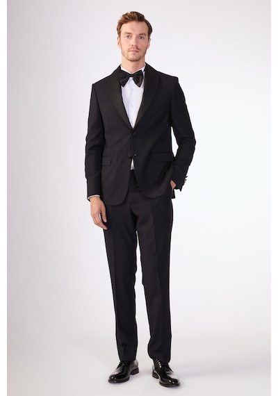 Dufy Lacivert Erkek Slim Fit Mono Yaka Smokin Takım - 79117 Lacivert