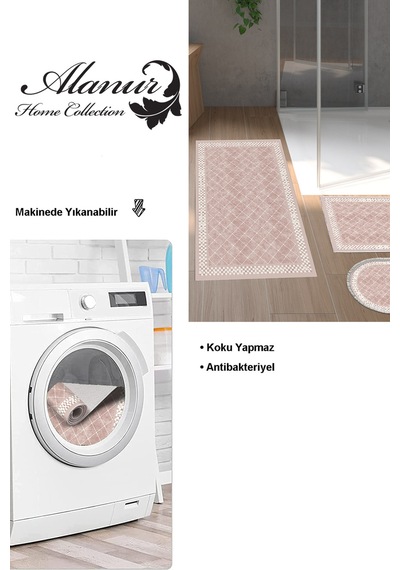 Dekoreko Kaymaz Taban Djt 3 Lü Banyo Paspas Takımı Trend Karışık Modern 603m pudra