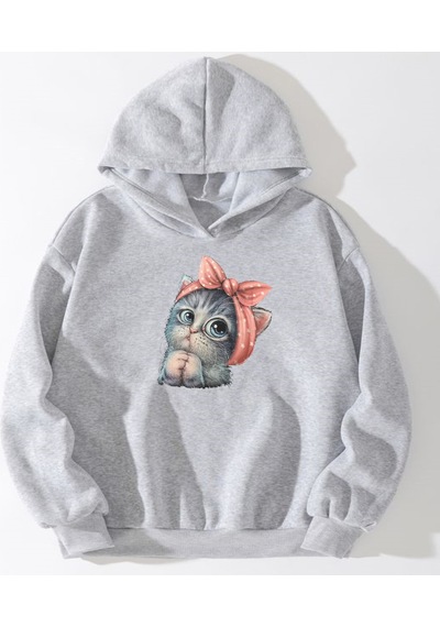 Startmore Kedi Baskılı Gri Çocuk Sweat