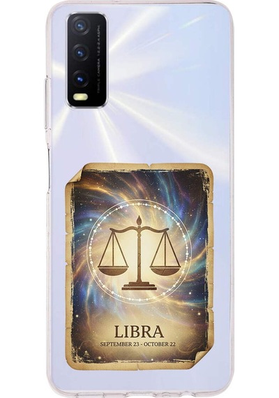 Vivo Y20s İle Uyumlu Burç Kartları Terazi Tasarımlı Şeffaf Silikon Kılıf Şeffaf
