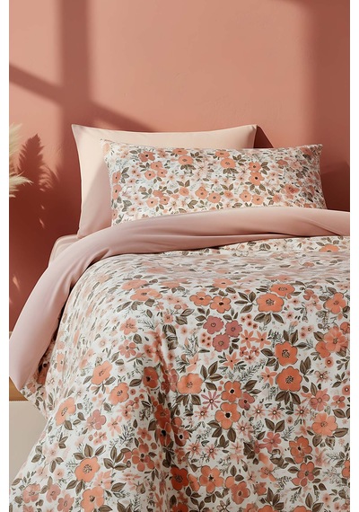 Pembe Bahar Çift Kişilik Naturel İpeksi Nevresim Takımı Pembe