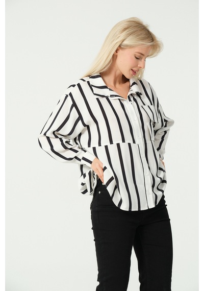 S'amore Clothing Cep Detay Polo Yaka Gömlek Multi Çizgili Çok Renkli