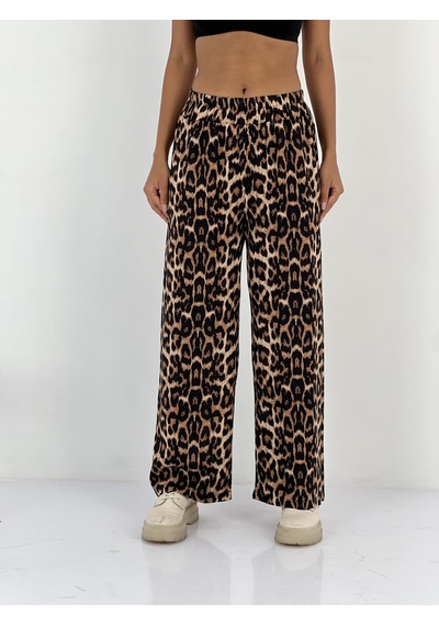 Miss Poem Kadın Leopar Desenli Bej Bol Pantolon Leopar