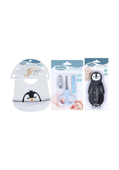 Bebek Bakım Seti Tırnak Makası Seti+silikon Önlük+banyo Derecesi Grimavisiyah Sv507-01-25