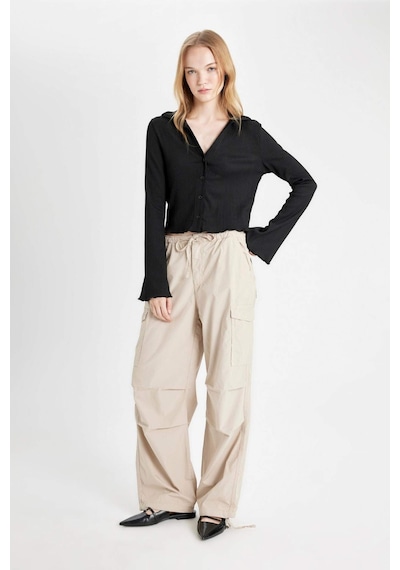 Defacto Coool Paraşüt Poplin Pantolon Basic Düz Cepli Beli Lastikli A6266AX24AUBG191 Bej