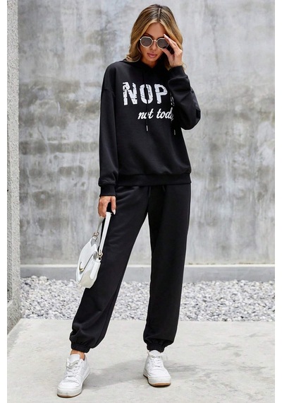 Uyguntarz Unisex Nope Baskılı Eşofman Takımı Siyah