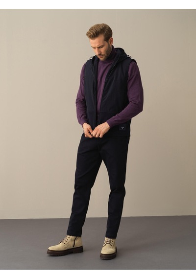 Xint Lacivert Regular Fit Kapüşonlu Polar Yelek 195044