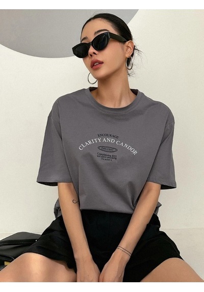 Flood Of Style Kadın Füme Clarity And Candor Baskılı Oversize T-shirt Gri