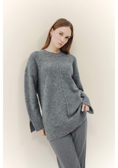 Defacto Yün Karışımlı Loose Fit Bisiklet Yaka Triko Kazak Tunik F4547ax25wngr76 Gri-gr76