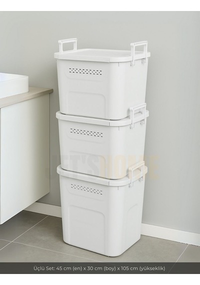 3 Lü Set Soğanlık Sepet Havalandırmalı Erzak Kutusu Bpa Free Sebzelik Saklama Kutusu Beyaz 90 Lt Beyaz