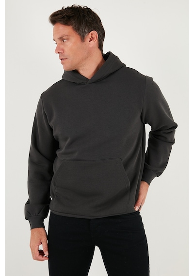 Buratti Regular Fit Kapüşonlu Kanguru Cepli Içi Tüylü Yumuşak Şardonlu Erkek Sweat 5905281 Füme
