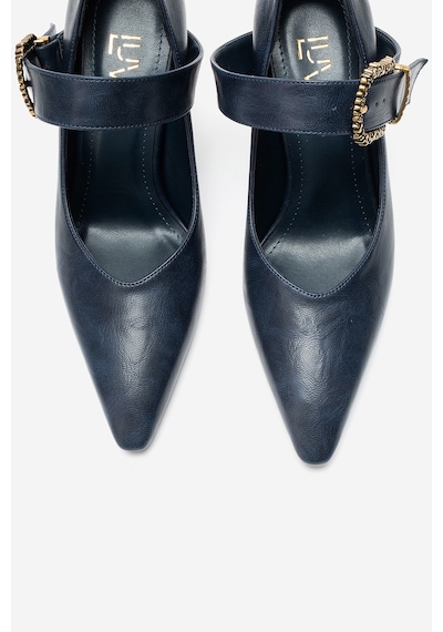 Luvi Shoes Lyons Lacivert Cilt Tokalı Kadın Dolgu Topuklu Ayakkabı