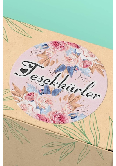 Gül Desenli Teşekkürler Sticker 3x3cm St2360 Çok Renkli