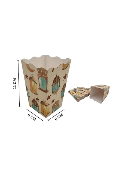 12li Ramazan Temalı Patlamış Mısır, Şeker Kutusu, Hediye Popcorn, İkram Kutusu, 6x6x11 Cm, Krem Renk Krem