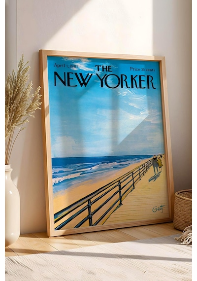 The New Yorker Çerçeveli Tablo April 1 1967 - Tahta Sahil Yolunda Yürüyüşe Çıkan Çift