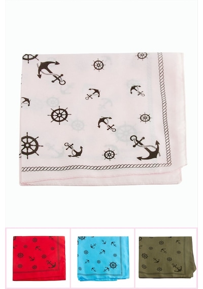 Zero Land Dümen - 293 - Çapa Desenli Keten Bandana - Nazblsmm - 50x50 Ebruli Çok Renkli