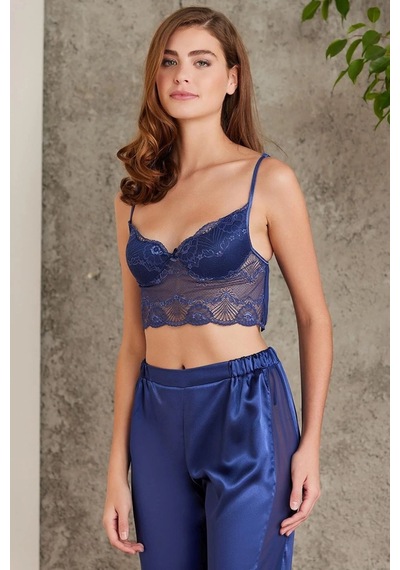 Pierre Cardin 7025 Kadın Lacivert 4'lü Saten Takım Gelin Set Lacivert
