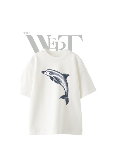 Thewert Dolphin Tasarım Baskılı Ünisex Beyaz Oversize T-shirt