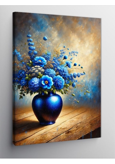 Kanvas Tablo Mavi Çiçekler Vazoda 70cmx100cm